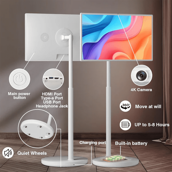 32 inch Portable 4K UHD Smart TV on Wheels with 32" Touch Screen Monitor with Built-in Camera Full Swivel Rotation Remote Control Android 13 OS