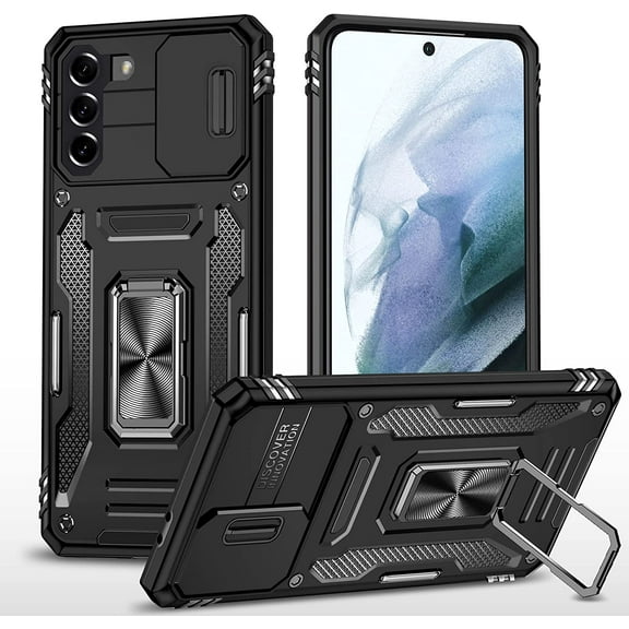 Case for Galaxy S21 Plus, Slide Lens Protective Case Shockproof Impact Resistant with Kickstand Cover Case for Samsung Galaxy S21 Plus 4G/5G 6.7" (Black)