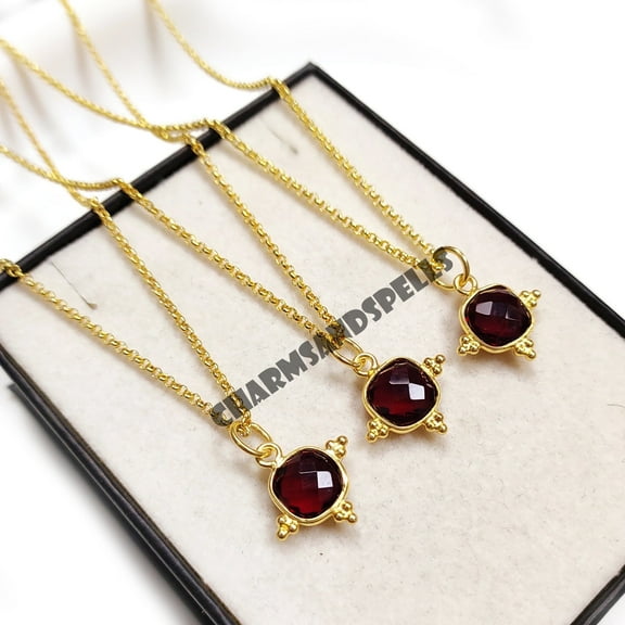 Garnet Pendant, 925 Sterling Silver, Handmade Pendant, Natural Garnet Stone, Birthstone January, Dainty Necklace, Garnet Necklace, Red Stone