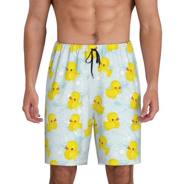 Balery cute rubber duck Pantalones cortos de pijama de punto de algodón para hombre con cinturilla y bolsillos-Medium