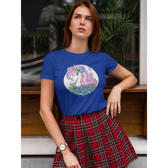 Unicorn Head With Long Mane Shaped T-Shirt Women -Image by Shutterstock, Female Medium