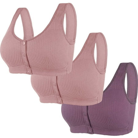 REORIAFEE Push up Bras Women 3 Pack Front Closure Wirefree Gathered Together Bras Striped Brassiere Breathable Wide Strap Comfy Corset Underwear Classic Comfortable Support Lingerie Red XL42/95