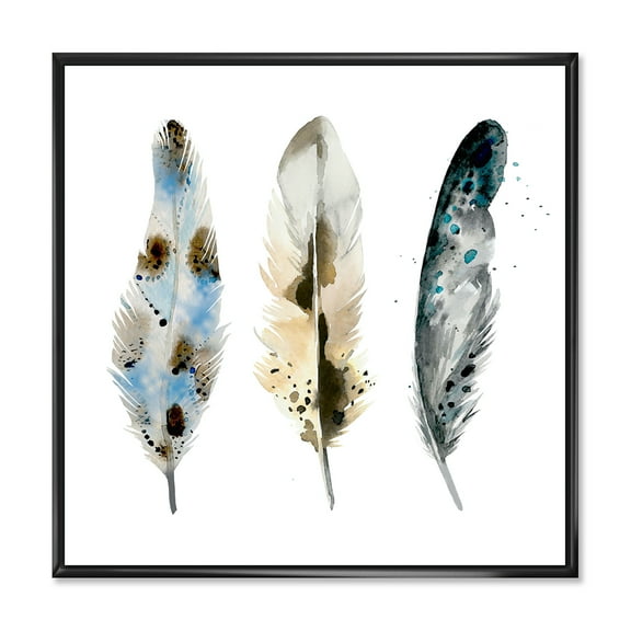 Designart 'Colourful Boho Art Feathers V' Bohemian & Eclectic Framed Canvas Wall Art Print