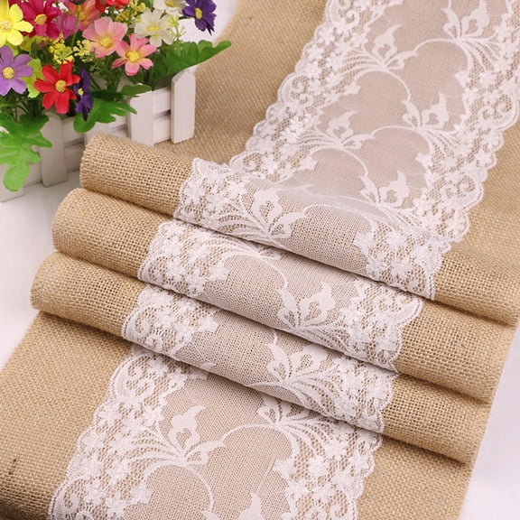 Minkissy White Jute Lace Table Runner Rustic Wedding Tablecloth Decor