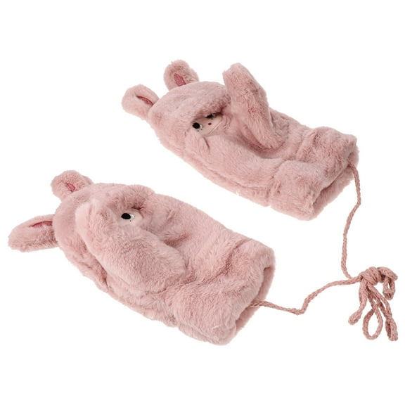 Luxshiny 1 Pair of Women's Cute Gloves Plush Winter Style Windproof Pink Mittens for Christmas