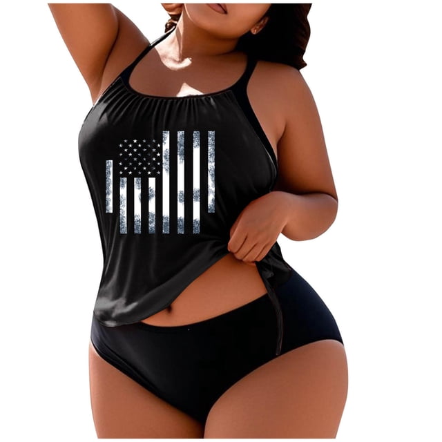 Trajes de Baño de Corte Alto para las Mujeres Impresión de Tamaño Grande con Cojín de Pecho, Traje de Baño Dividido con Cordón Suelto