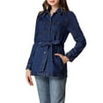 thumbnail image 6 of Allegra K Women's Raglan Sleeves Button Up Tie Belt Waist Boyfriend Denim Jacket, 6 of 7