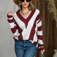 thumbnail image 2 of Yuyuzo Womens Sweaters V Neck Long Sleeve Stripes Ribble Knit Pullover Tops Eyelet Hole Thermal Warm Sweater, 2 of 7