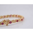 thumbnail image 3 of Hitanshu Jewels 14K Yellow Gold Plated Tennis Bracelet with Round Pink Ruby Gemstones – Elegant Floral Design for Women, 3 of 6