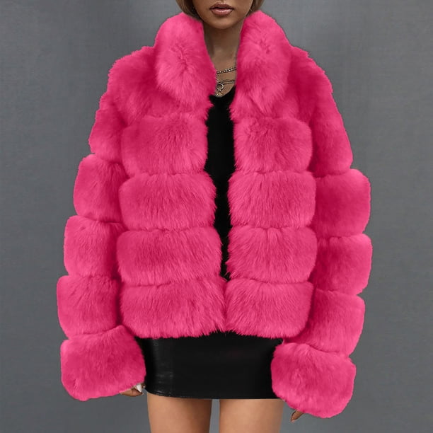 Pntutb Mujeres Damas Cálido Faux Furry Coat Chaqueta Invierno Sólido Cuello en V Prendas de abrigo Flash Picks Pntutb Pntutb-6966