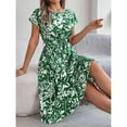 thumbnail image 4 of Vestido Corto de Verano Elegante Estampado Cintura Grande Doblado Plisado, Cuello en V de la Mitad de la Manga para el Uso Diario, de Primavera Y Casual, 4 of 5