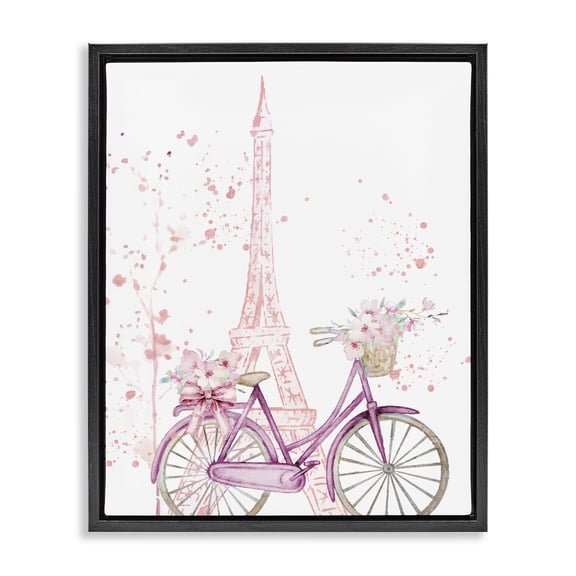 Parisian Bicycle & Modern Splatter Black Framed Floater Canvas Wall Art, design by Kim Allen