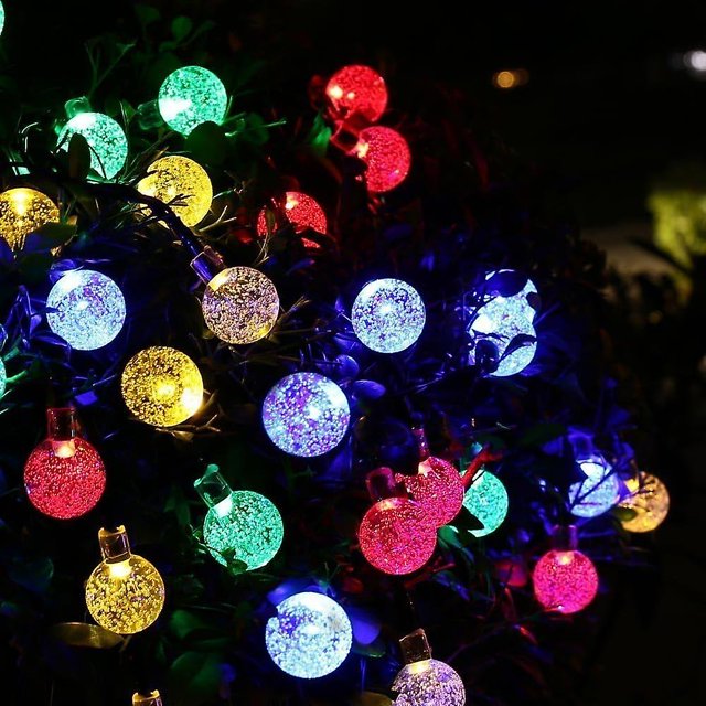 Guirnaldas de luces solares de 5 m y 20 LED, bola de iluminación exterior blanca, luces de hadas para exteriores, luces navideñas impermeables para fiestas, Navidad, exteriores, de