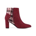 thumbnail image 3 of BLISSFUL STEP Women's Pointed Toe Plaid Block Heels Ankle Boots Burgundy 6, 3 of 7
