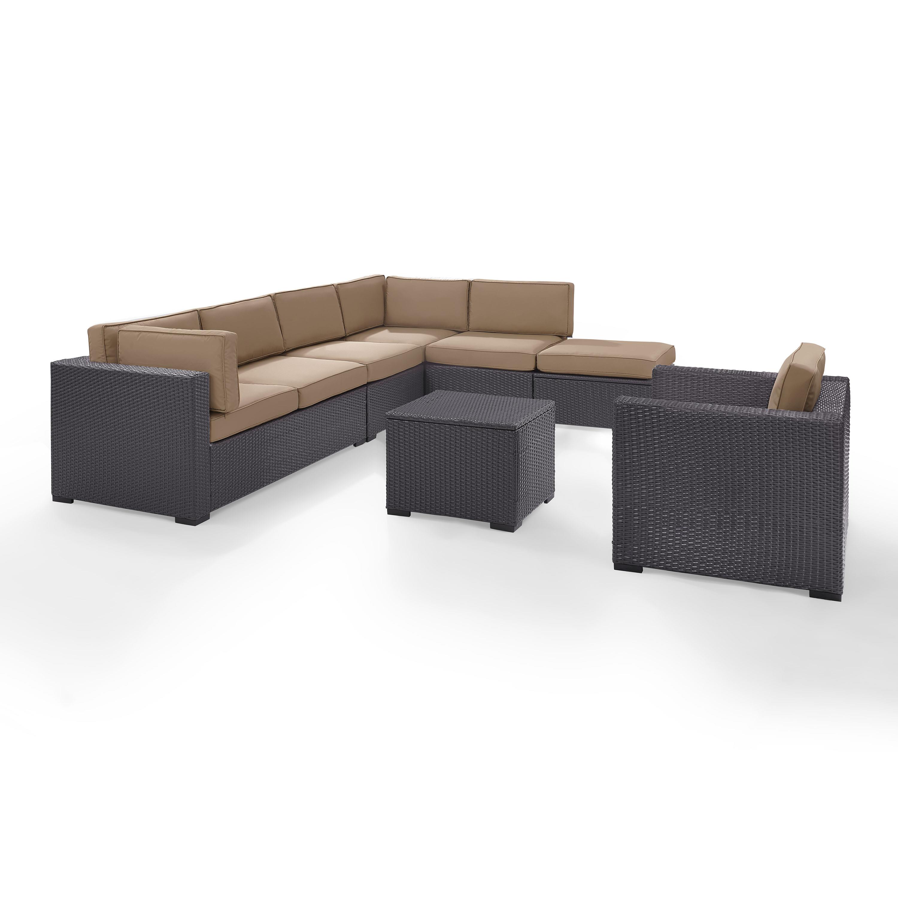 Biscayne 7 Person Outdoor Wicker Seating Set In Mocha - Two Loveseats, One Armless Chair, One Arm Chair, Coffee Table, Ottoman - image 2 of 4