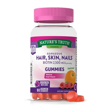 Hair Skin and Nails Gummies | 80 Count | 2500mcg of Biotin | Vegan, Non-GMO, Gluten Free Supplement | Vitamin for Women & Men | by Nature's Truth