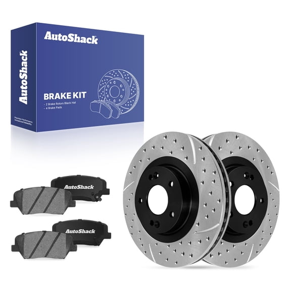 AutoShack Front Vented Drilled & Slotted E-Coated Brake Rotors   Ceramic Pads 6-PC Brake Kit Replacement for 2014-2015 Kia Sorento 2013-2016 Hyundai Santa Fe Sport ShadowGuard 12.6" (320 mm)
