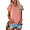 thumbnail image 2 of Icvfdpl Womens Summer Tops Casual T Shirts Cap Sleeve Top V Neck Solid Color Tshirt Loose Fit Blouse Stylish Female Daily Wear, 2 of 7