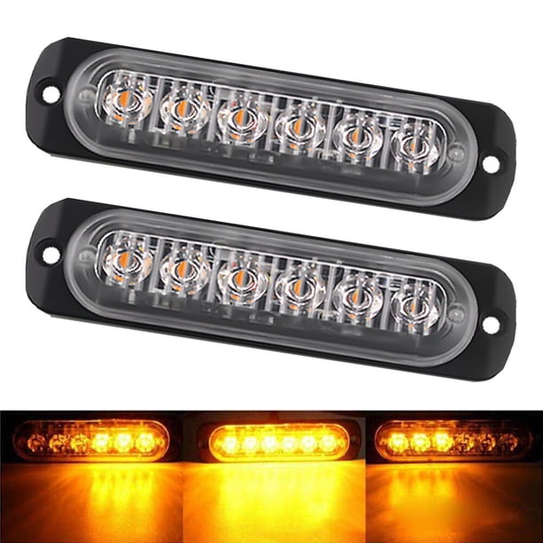 Luz LED estroboscópica de advertencia para coche, barra de luz intermitente de 12V, 24V, 6smd, color ámbar, amarillo y blanco, 2 unidades