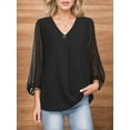 thumbnail image 3 of Weardear Womens Chiffon Blouses Lantern 3/4 Sleeve Business Casual Loose V Neck Tops Elegant Dressy Blouses Tops Shirts, 3 of 4