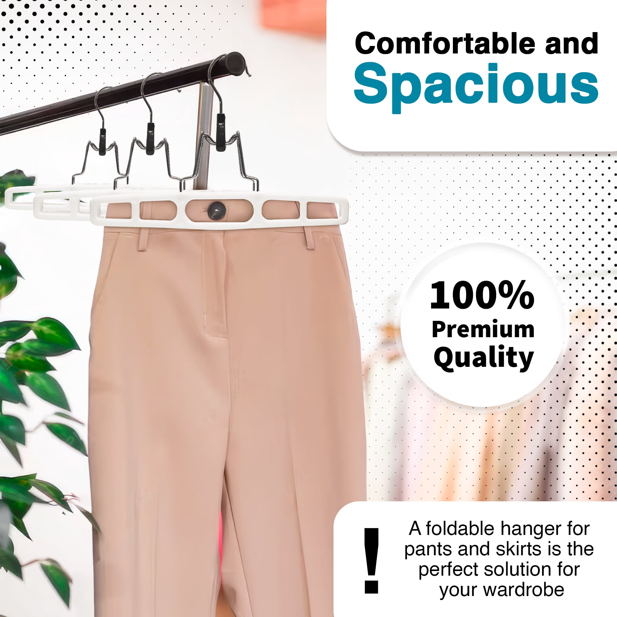 DEILSY Clothes Hangers with Locking Hooks - Durable & Space Saving Hangers for Clothes - Plastic Hangers with Foldable Hinge for Pants, Skirts & More - White Pack of 10