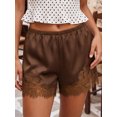 thumbnail image 3 of Shorts casuales de verano para mujer con cintura elástica, ribete de encaje y pernera ancha., 3 of 8