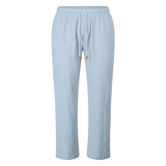 toraway Black Cargo Pants Men Men's Casual Cotton and Linen Drawstring Pants M