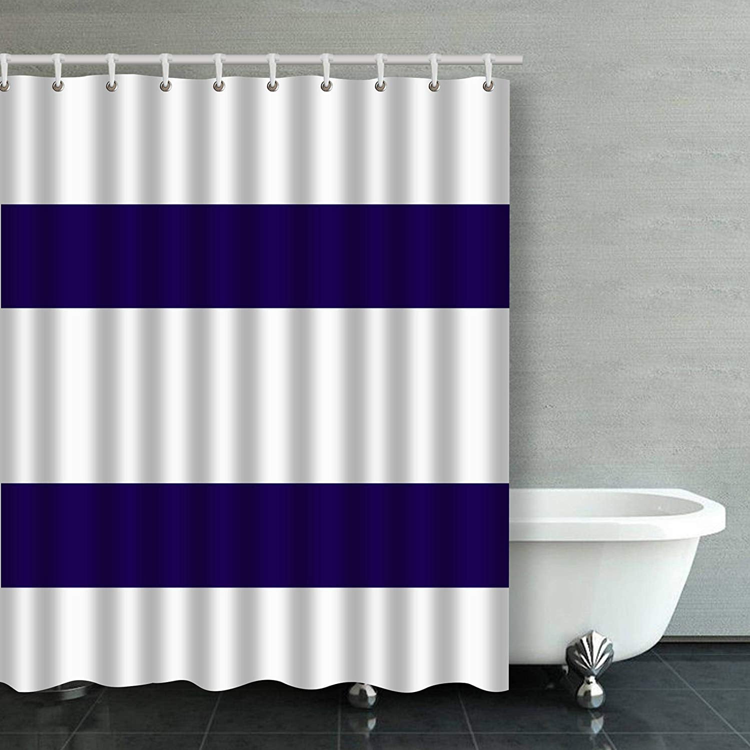 ARTJIA Nautical White And Navy Blue Stripe Stylish Chics Bathroom