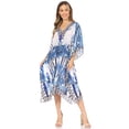 thumbnail image 5 of Sakkas Kristy Long Tall Lightweight Caftan Dress / Cover Up With V-Neck Jewels - Blue / White - One Size, 5 of 5