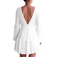 thumbnail image 5 of DYMADE Women White V-Neck Flared Sleeve Holiday Dress, 5 of 5