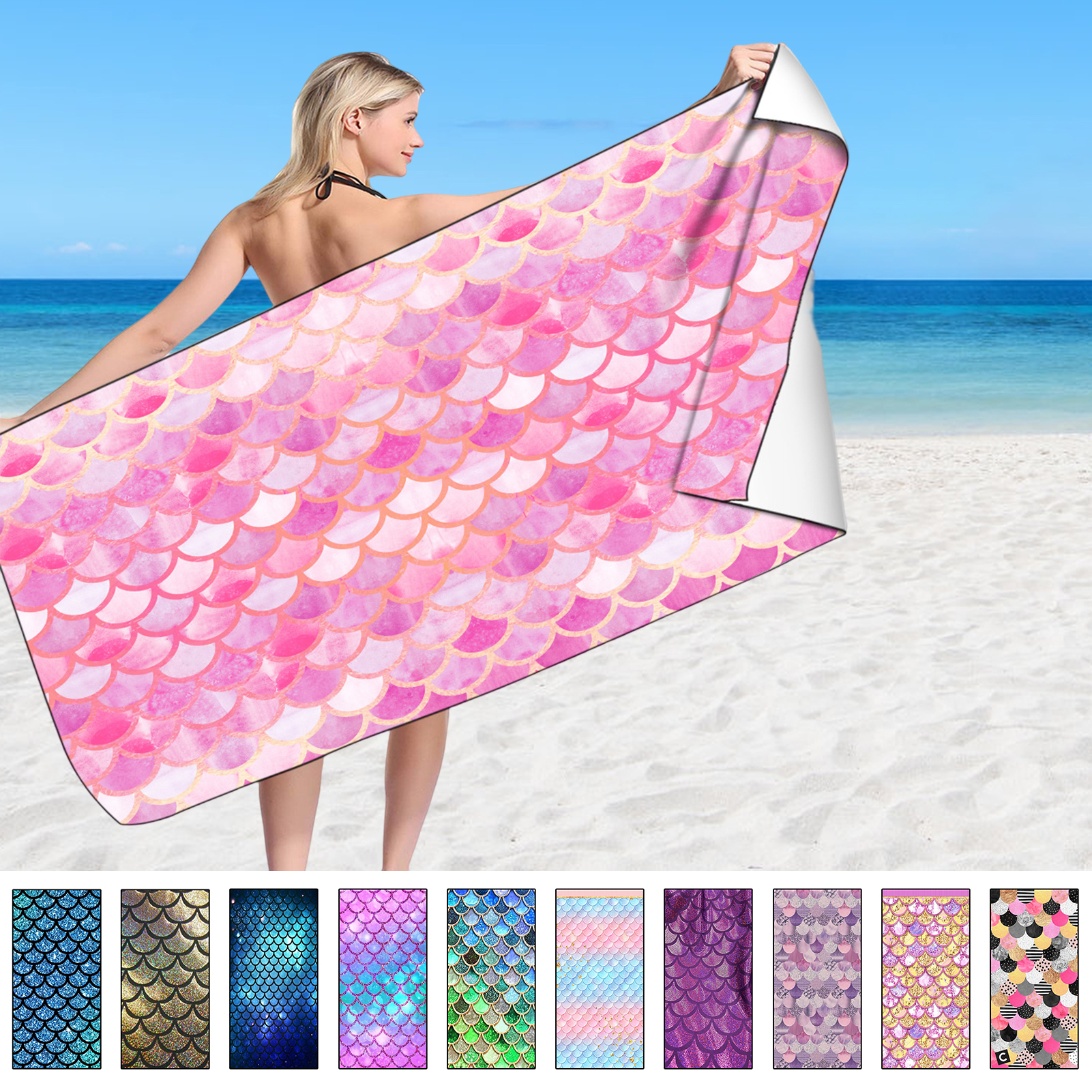 Yesbay Bright Colors Mermaid Pattern Strong Water Absorption Beach