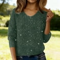thumbnail image 4 of UGEASLI Women's Sequin Sweater Long Sleeve V Neck Glitter Pullover tops for Women, Winter Knitted Sparkly Crewneck Party Shirt Basic Casual Tunic Soft Fall Fashion Outfits, Blackish Green, 4 of 9