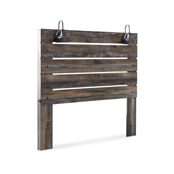 Bowery Hill Engineered Wood Queen Slat Panel Headboard with Sconces in Brown