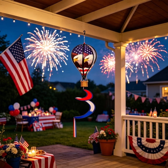 Cififendec 4th of July Patriotic Windmill, 43.31"×11", American Flag Eagle Outdoor Garden Decor for Yard Landscaping & Independence Day Backyard Party Atmosphere, Brown