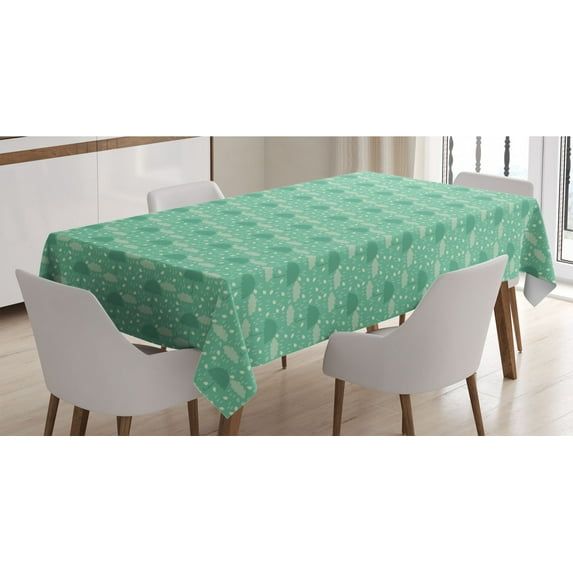 Umbrella Tablecloth, Wet Autumn Weather in September Theme Doodle Clouds Heavy Rainfall, Rectangle Satin Table Cover Accent for Dining Room and Kitchen, 60" X 84", Pale Green Sea Green, by Ambesonne