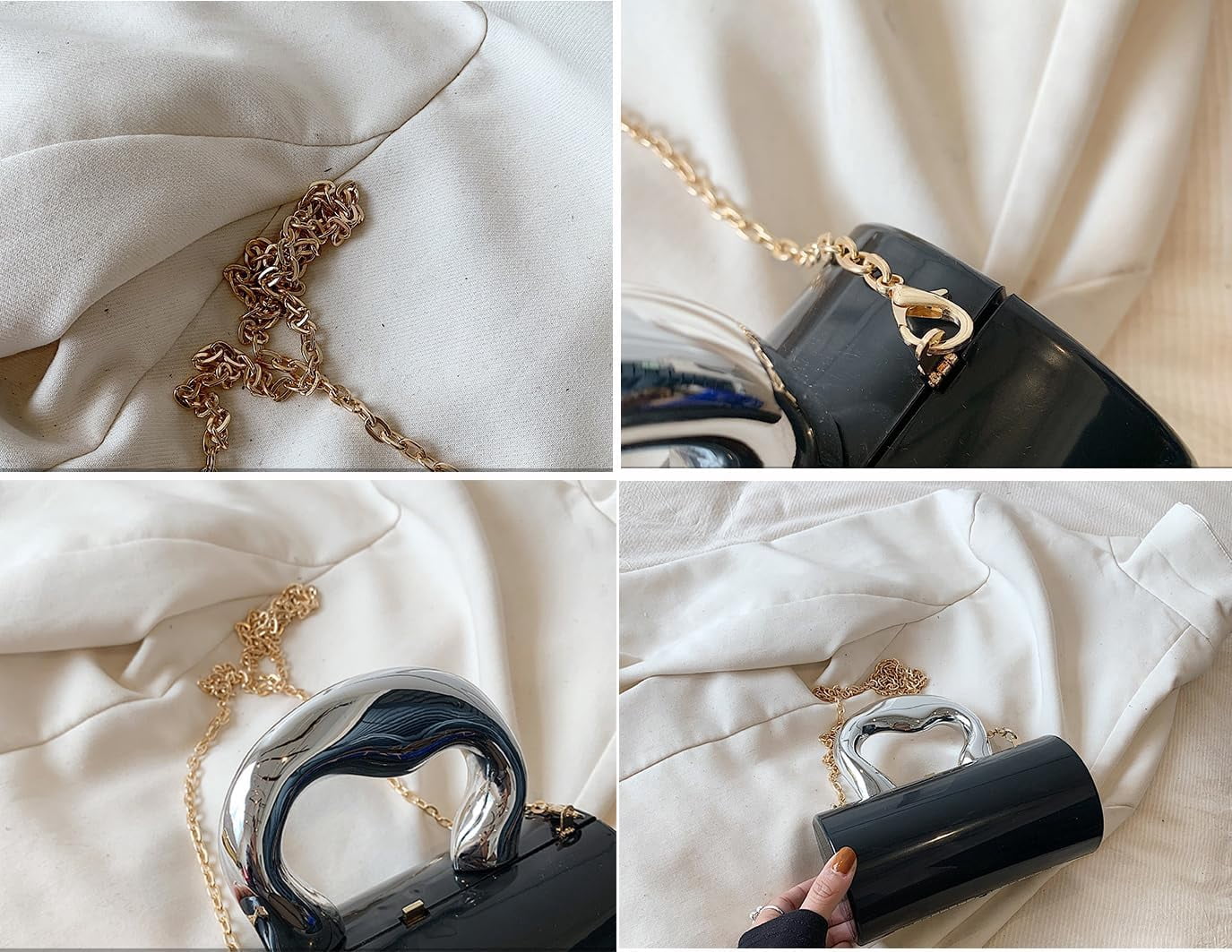 HLSOHJP Acrylic Evening Clutch Women Chic Metal Purses Shiny Barrel-Shaped Handbag Crossbody Bag for Wedding Parties