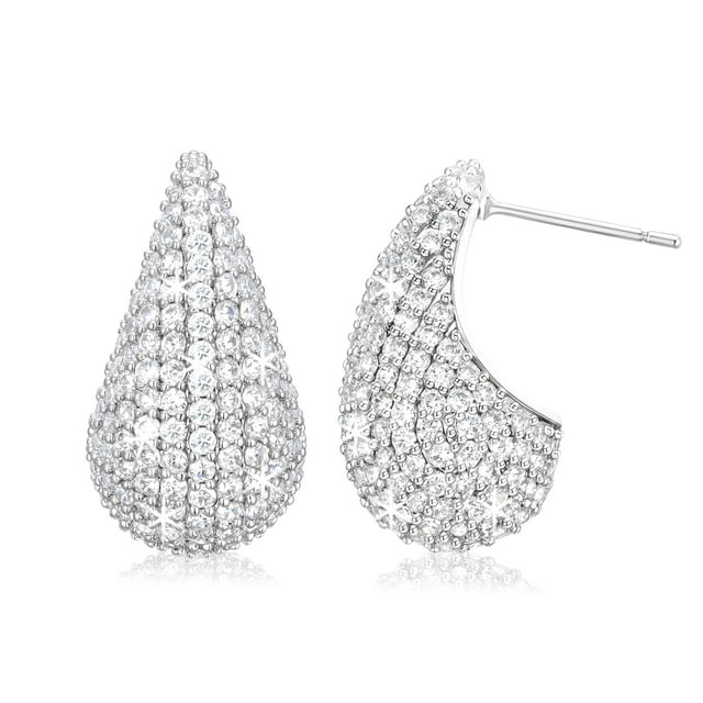 Pendientes tipo argolla SWEETV de plata gruesa para mujer con circonita cúbica