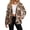 Brown Beige Cow Print, variant on Fleece Jacket for Women Sherpa Lined Coat Toile De Jouy Village Fuzzy Shacket Cardigan with Pockets, Casual Fall Winter Clothes, Snap Button, Stand Collar, for Vacation, Small