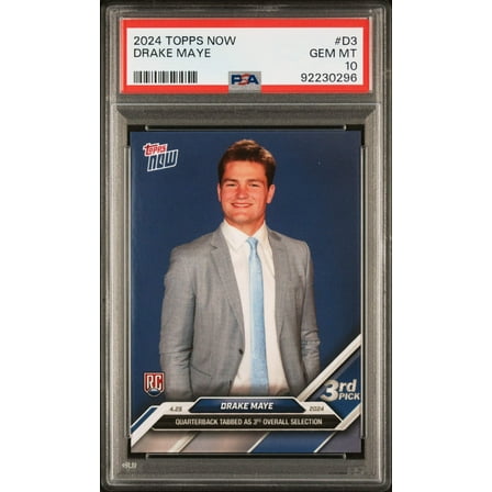 Graded 2024 Topps Now Drake Maye #D3 Rookie RC Football Card PSA 10 Gem Mint