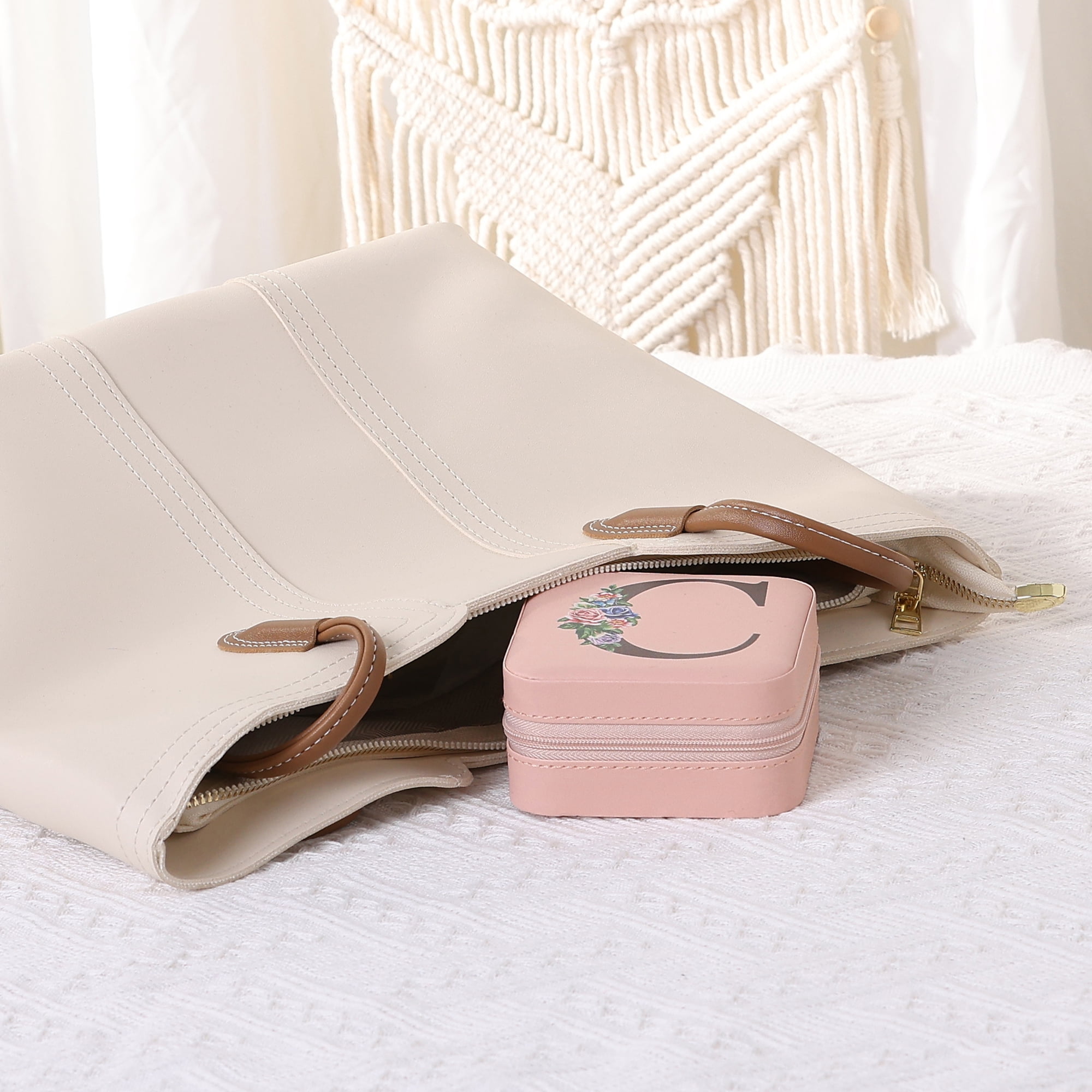 Unique Bargains Jewelry Box Small PU Leather Jewelry Organizer Case Storage Display Holder Pattern C