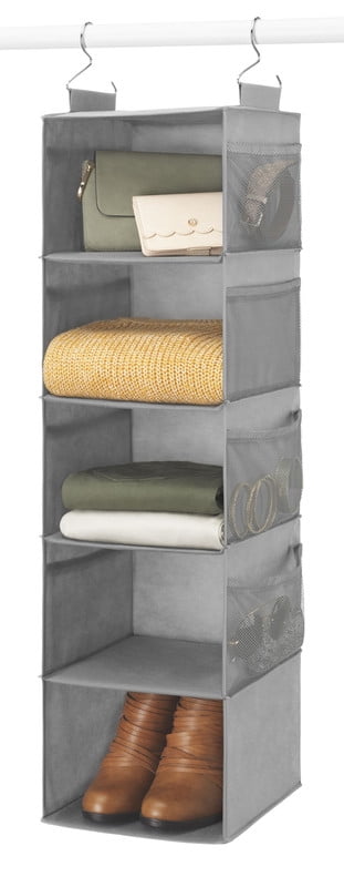 Whitmor Gray Hanging Closet Organizer with Mesh Pockets Fabric Storage Solution