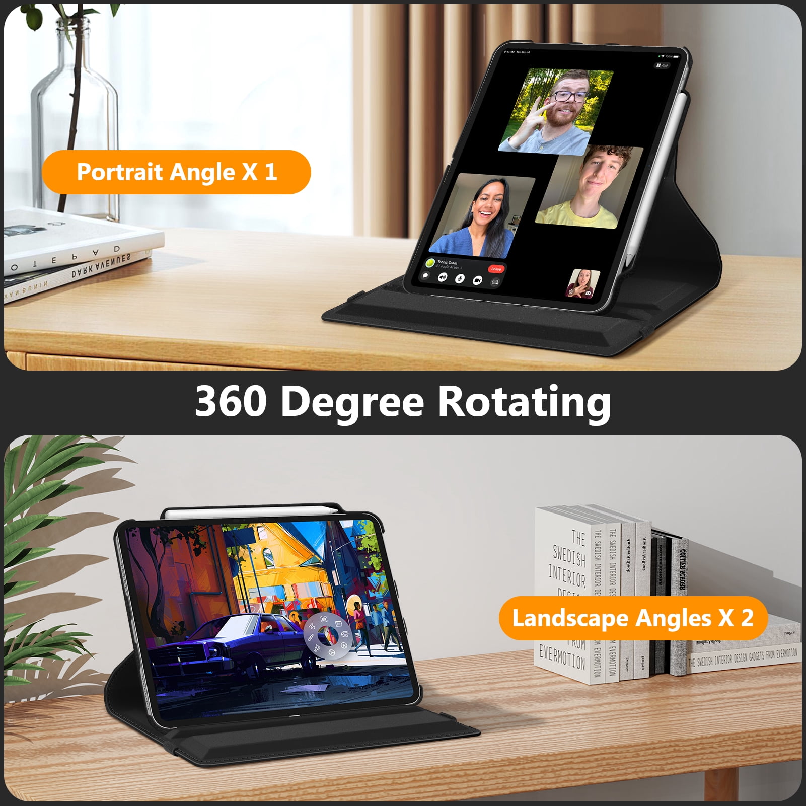 Fintie Rotating Case for iPad Pro 13-inch M4 Chip 2024 Release, 360 Degree Swiveling Protective Stand Cover with Pencil Holder, Black