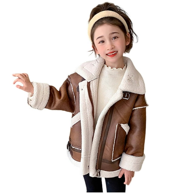 RXMEKW Fleece-Lined Casual Jacket For Boys And Girls With Cute Style For Fall And Winter In Black Size 100