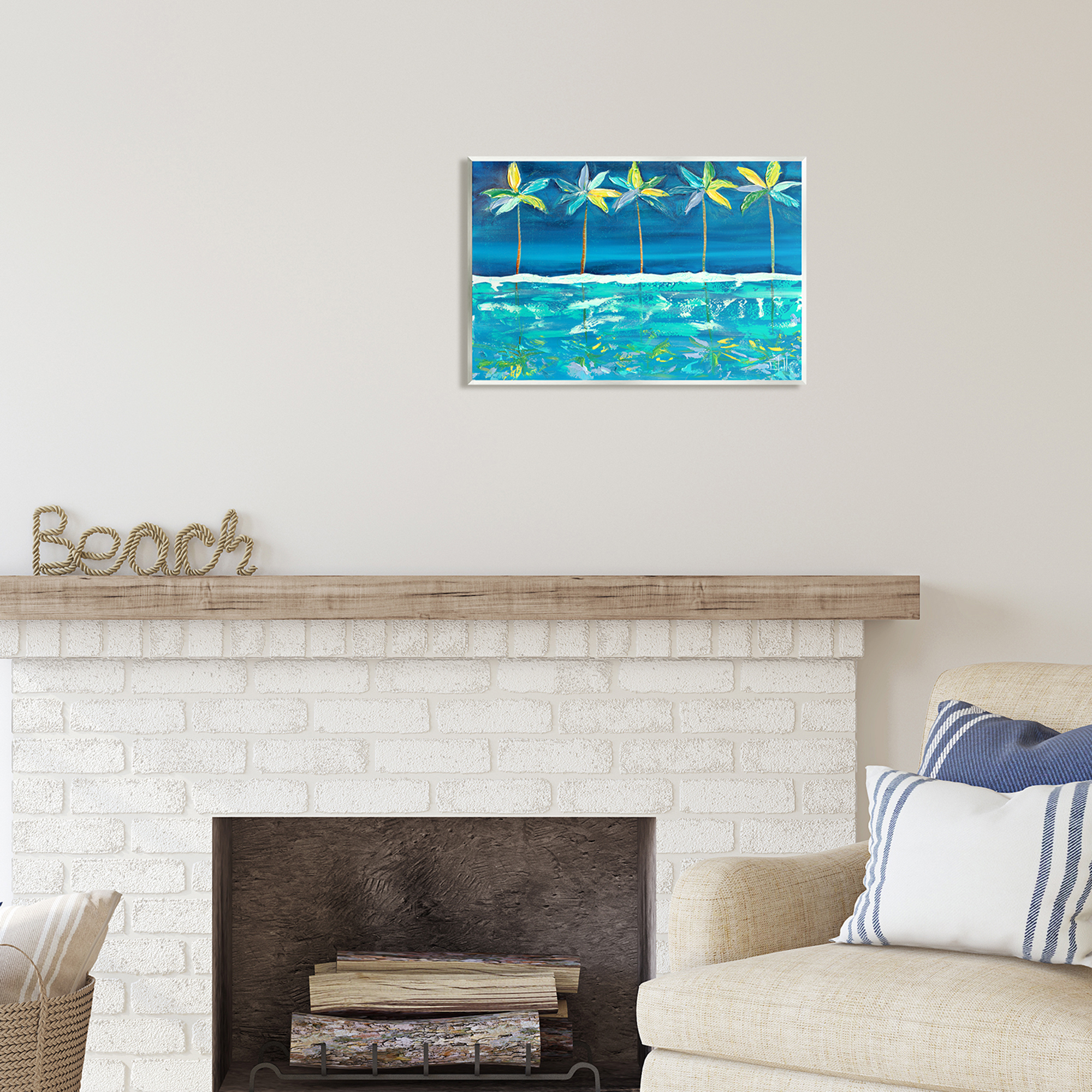 Stupell Industries Blue Abstract Palms Landscape Painting Unframed Art Print Wall Art, 19 x 13