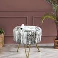 thumbnail image 4 of Home Soft Things Jacquard Faux Fur Round Ottoman - Grey - 18" x 18" x 18", 4 of 9