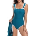 thumbnail image 2 of TOWED22 Women V Neck One Piece Swimsuit Halter Backless Tummy Control Bathing Suit(Green,M), 2 of 5