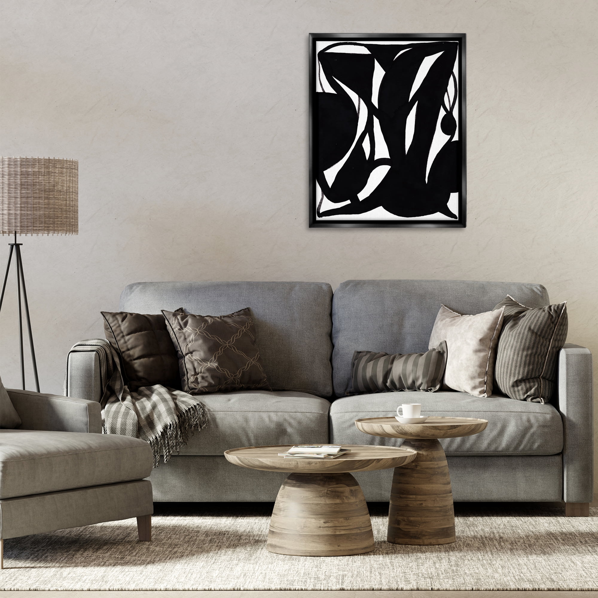 Stupell Industries Black Swirled Ink Abstract Painting Black Floater Framed Canvas Art Print Wall Art, 25 x 31