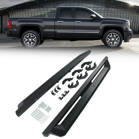 EGOESWELL ICF011921154 Left & Right Running Boards for Double Cab, Carbon Steel, Black, Powder-Coated Finish