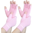 thumbnail image 1 of 2 Pairs Arthritis Compression Gloves for Rheumatoid, Carpal Tunnel Pain, Hand Compression Gloves Fingerless for Typing, Work, Driving, Fit Women Men, Anti-Slip Dots (Pink, Medium), 1 of 7