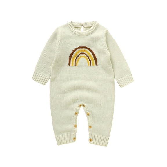 Bagilaanoe Newborn Baby Girl Knit Jumpsuit Rainbow Print Long Sleeve Bodysuit 1M 3M 6M 9M 12M Infant Fall Winter One Piece Romper